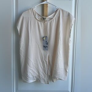 Show me your Mumu | cream poly short sleeve top | OVERSIZED XS